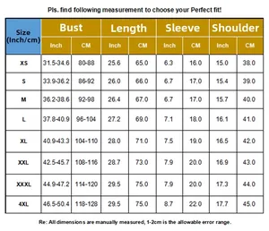 Detailed size chart for nursing tops showing bust and length in inches and cm for perfect fit