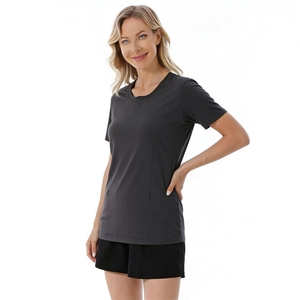Close-up of breathable dark gray maternity nursing T-shirt with quick-dry fabric detail