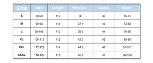 Detailed size guide table for maternity striped dress featuring measurements from S to 3XL