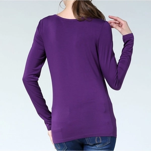 Detail view of the deep purple modal nursing top back fit and long sleeves design
