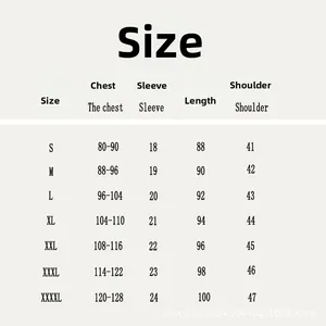 Detailed size chart for maternity dress with measurements for bust, sleeve and length