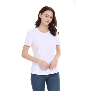 White short sleeve nursing t-shirt for pregnant women with classic round neck and slim fit
