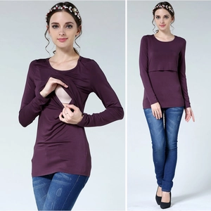 Detail of modal nursing top showing layered chest opening for easy breastfeeding
