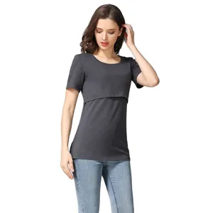 T-shirt d'allaitement en coton gris anthracite à manches courtes avec accès discret bébé