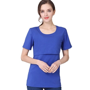 T-shirt d'allaitement bleu vif pour femmes enceintes avec accès facile au sein