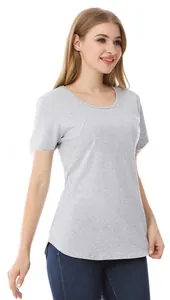Close-up of light grey nursing t-shirt with breathable cotton fabric and side seams