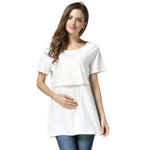 T-shirt d'allaitement et de grossesse blanc en coton avec accès discret par couches