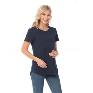 Detail of loose breastfeeding t-shirt with functional horizontal nursing opening