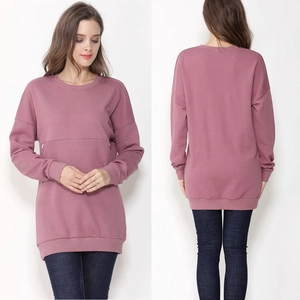 Detail view of pink cotton nursing sweatshirt showing hidden horizontal nursing zippers