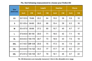 Detailed size chart for maternity nursing T-shirt with measurements in inches and cm for S-4XL