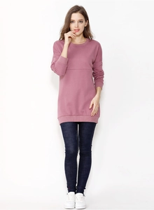 Detail of rose pink maternity nursing sweatshirt with horizontal feeding seam