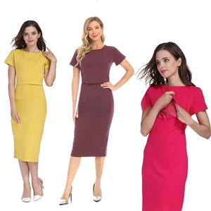 Détail d'une robe de maternité avec ouverture d'allaitement en trois options de couleurs