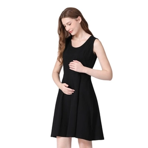 Robe de maternité sans manches en coton noir avec fermetures éclair pour allaitement