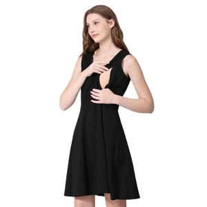 Robe d'allaitement noire sans manches avec fermeture éclair centrale pour femmes