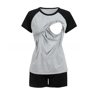 Détails du pyjama de maternité avec manches raglan et fentes d'allaitement pratiques pour maman