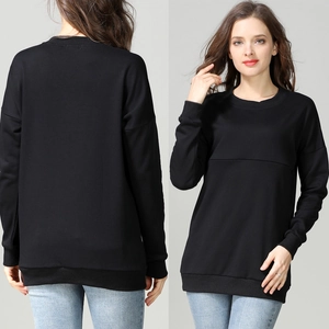 Detail view of cotton maternity nursing sweatshirt with drop shoulder and ribbed cuffs