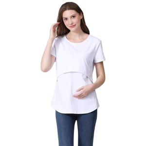 Detail view of the nursing T-shirt with double-layer overlap design for easy breastfeeding