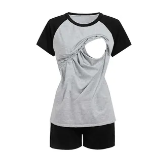 Vêtements d'Intérieur Allaitement Maternité Modal Haut Raglan Manches Courtes Et Short Pyjama Femmes