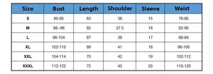 Size chart table for V-neck maternity nursing top in sizes S to XXXL with measurements