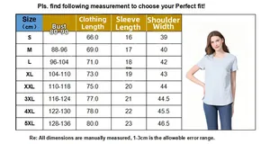 Size chart for maternity cotton nursing t-shirt with chest, length, and shoulder data