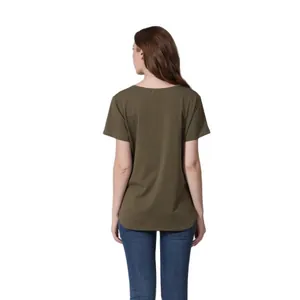 T-shirt per allattamento verde oliva con scollo rotondo e orlo curvo, vista posteriore