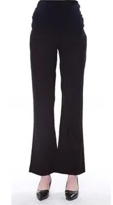 Black high-waisted maternity trousers with elastic abdominal support and straight leg cut