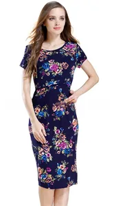 Detailed view of the floral print pattern and soft modal fabric on this maternity dress