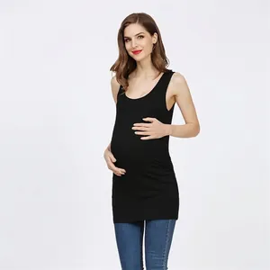 Women's Maternity Modal Ruched Side Tank Top Sleeveless Round Neck Solid Color Stretchy Nursing Pregnancy Vest Tops