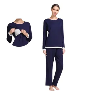 Pyjama d'Allaitement en Mélange de Coton pour Femmes Manches Longues Vêtements d'Intérieur Haut Et Bas Tenue Post-Partum