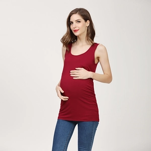 Elastic red sleeveless modal maternity tank top designed for a comfortable fit