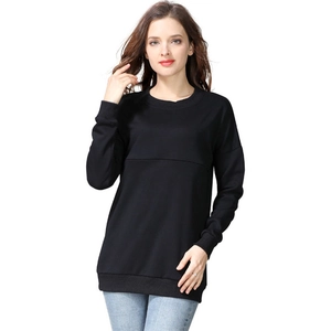 Loose fit black cotton maternity sweatshirt with long sleeves and ribbed cuffs on white