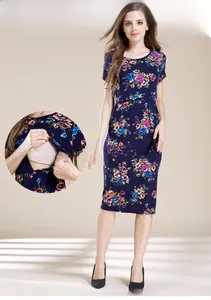 Detail view of the hidden nursing opening on the floral maternity dress for easy breastfeeding