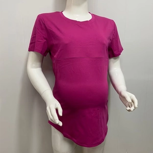 Detailed view of magenta nursing T-shirt with hidden horizontal zipper for breastfeeding