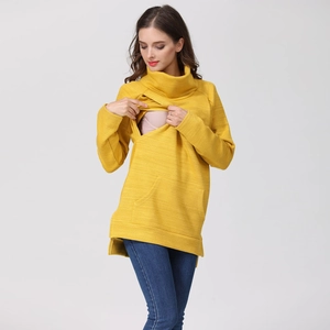 Sweat d'allaitement jaune moutarde à col montant avec fentes de nutrition invisibles chic