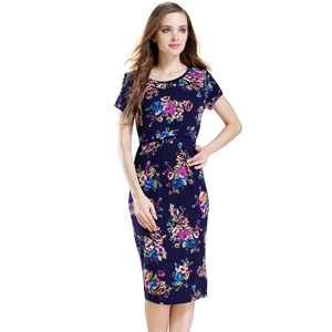 Floral print short sleeve maternity dress for nursing with high stretch and soft modal fabric
