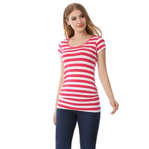 T-shirt de maternité rayé rouge et blanc en modal avec fronces latérales et col rond