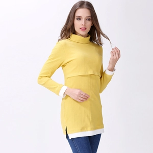 Top da allattamento giallo a maniche lunghe con design finto due pezzi e tessuto a maglia