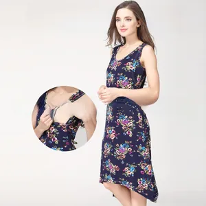 Robe de maternité en modal à fleurs avec ouverture allaitement et ourlet asymétrique