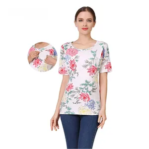 Floral nursing top detail showing hidden side opening for breastfeeding maternity wear