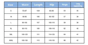 Size chart showing waist, length, and hip measurements for maternity trousers from S to 3XL