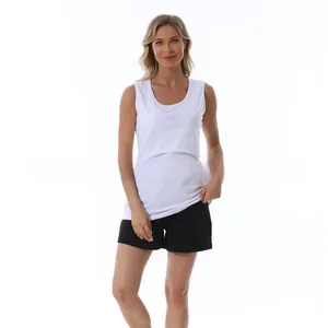 Detailed view of white cotton nursing tank top with convenient horizontal opening design