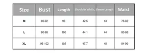 Detailed size guide table for floral maternity nursing dress in sizes M, L, and XL