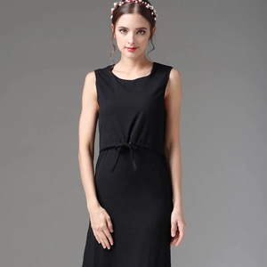 Ärmelloses Umstands- und Stillkleid in Schwarz aus Baumwolle mit verstellbarem Kordelzug