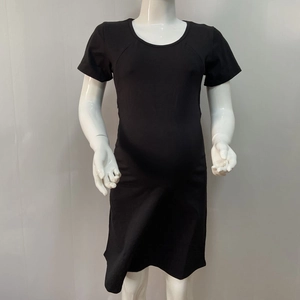 Short sleeve maternity nursing dress in black cotton stretch fabric for pregnant women