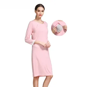 Pink modal nursing dress detail with lace cuffs and hidden breastfeeding zipper access