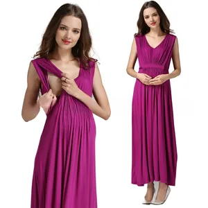 Detail view of pink maternity maxi dress with V-neck and hidden nursing openings