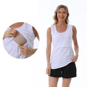 White sleeveless cotton nursing tank top with discreet double-layer design for breastfeeding