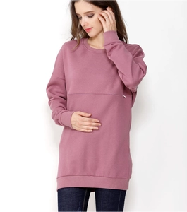 Close-up of nursing sweatshirt horizontal zipper design for easy breastfeeding access