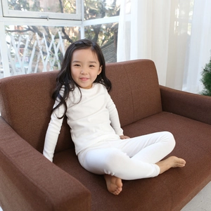 Kids warm white cotton thermal pajama set with long sleeves and ribbed texture