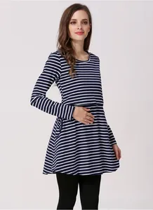 Detail of blue and white striped maternity nursing top with hidden nursing access layer